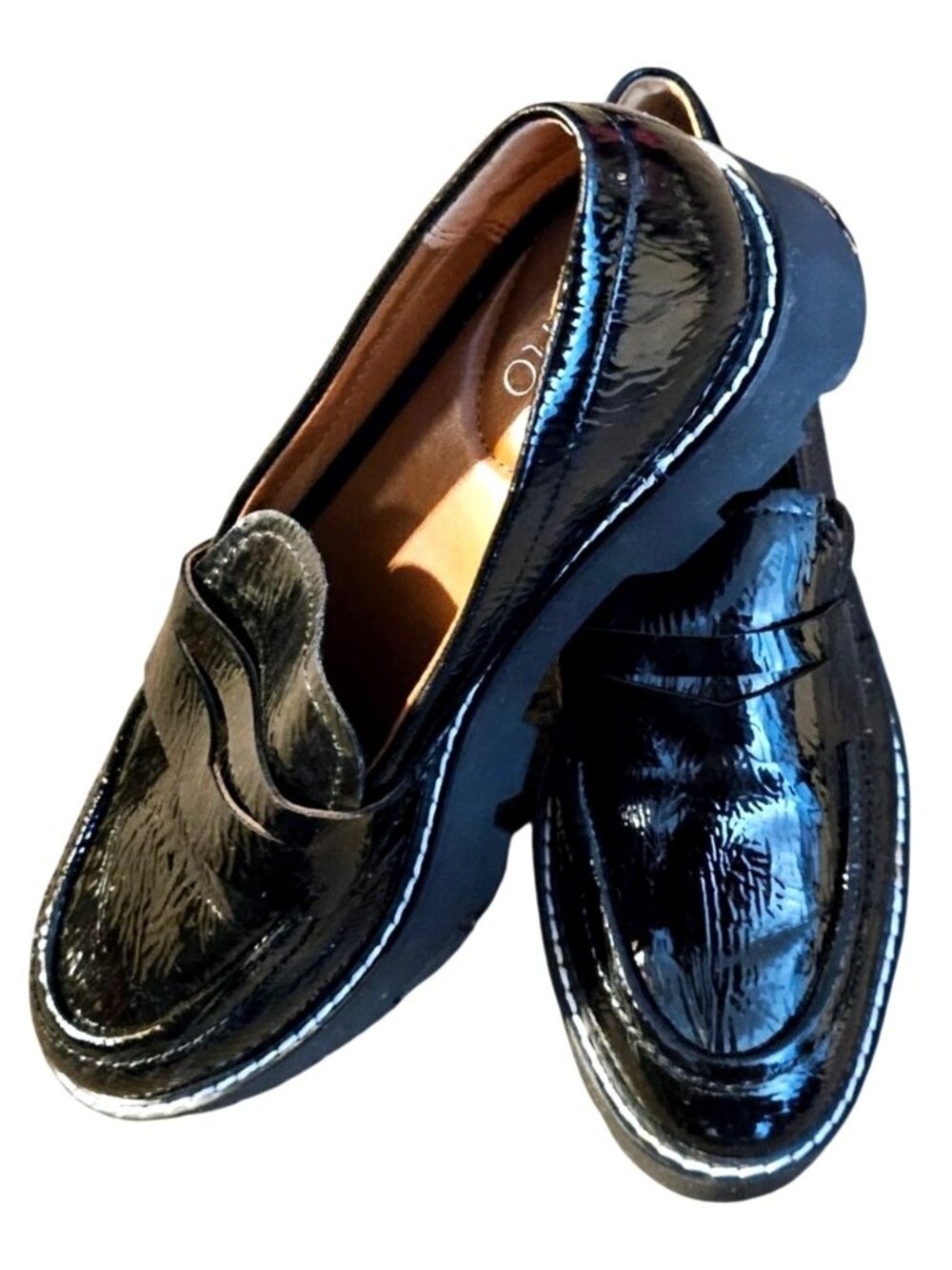 Franco Sarto Black Patent Leather Lug Sole Loafers Women's Slip-On Shoes Size 6.